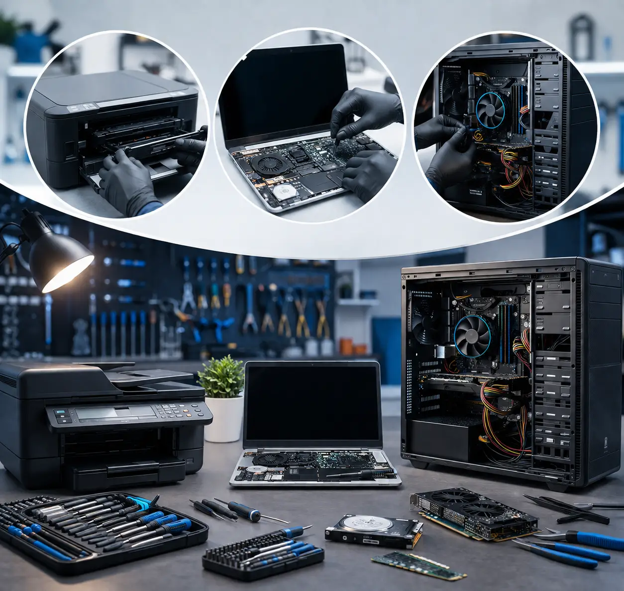 RA Infotech technicians repairing computer hardware